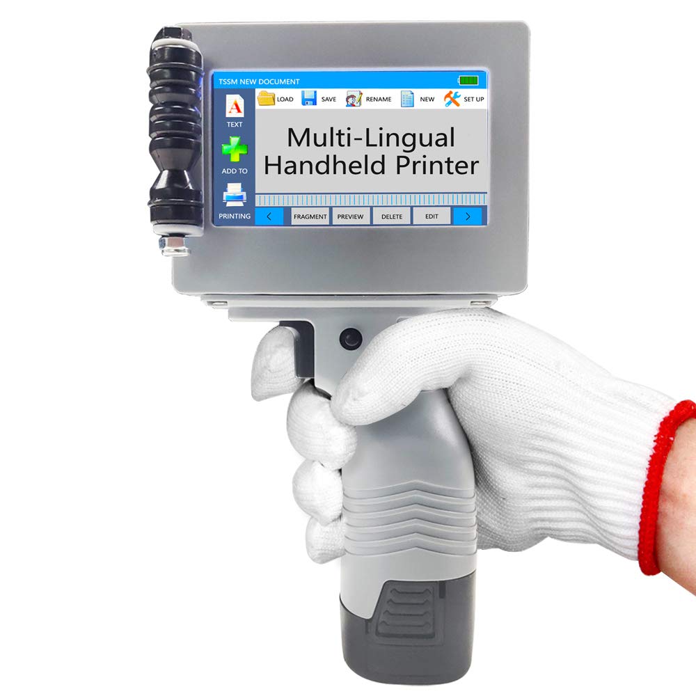 Portable Handheld Inkjet Printer Gun, 600 Dpi Intelligent Wireless Handheld Printer Encoder for Trademark,Logo,Bar,Code,Graphic,Date, Support 18 Languages 4.3 Inch HD Touch Screen