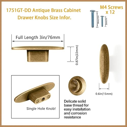 Miniatura 9 de Goo-Ki Paquete de 6 perillas de cobre antiguo de 0.63 pulgadas para cajones de cocina, accesorios para gabinete de cocina, mango de barra retro de