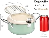 Vista 2 de ZOOFOX Olla con termómetro, olla japonesa con tapa y estante de drenaje de aceite, sartén antiadherente de tempura para cocina, papas fritas, pollo