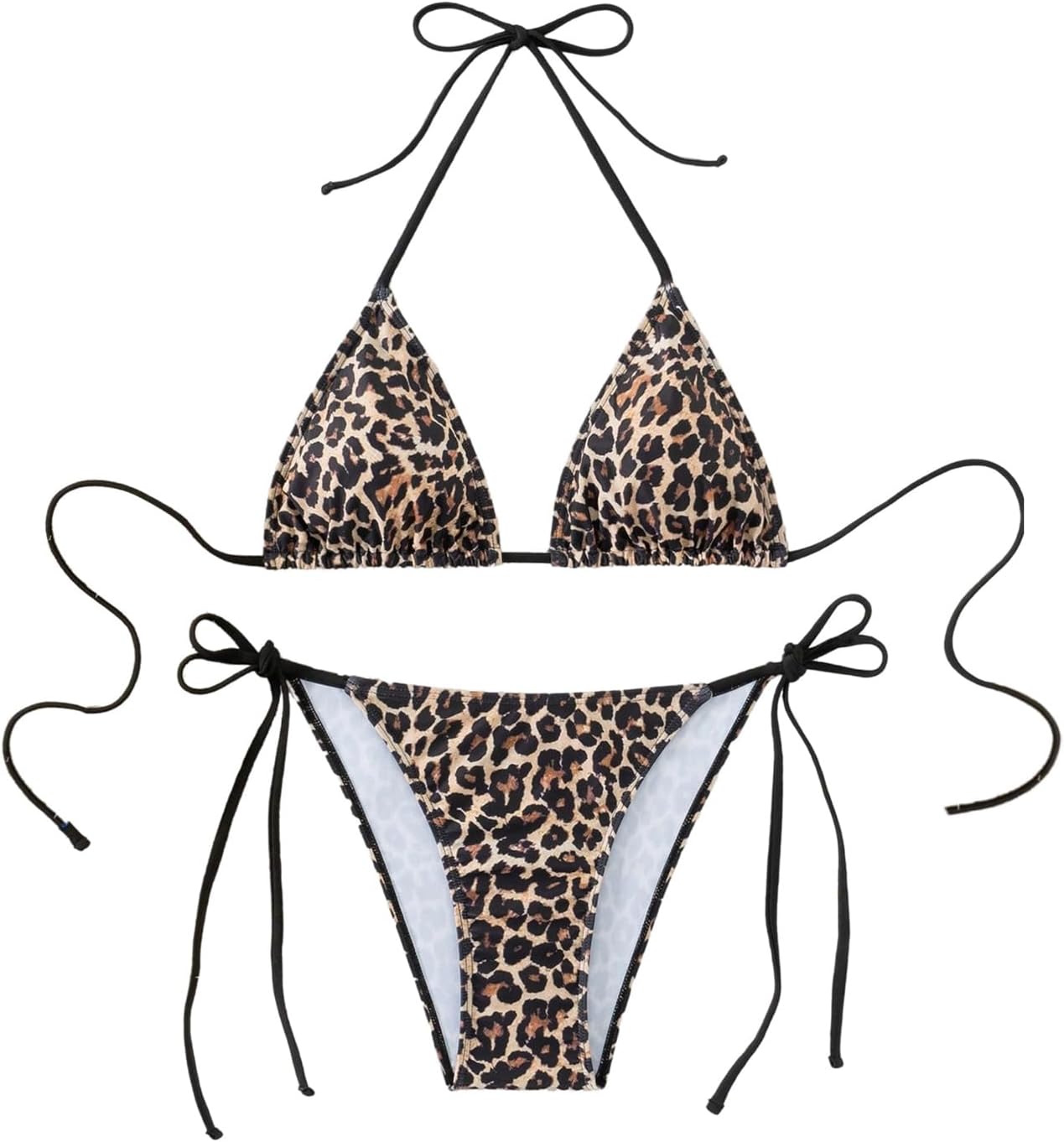 BEAUDRM Women's 2 Piece Leopard Bikini Set Cheetah Halter String Triangle Bathing Suits Swimsuit