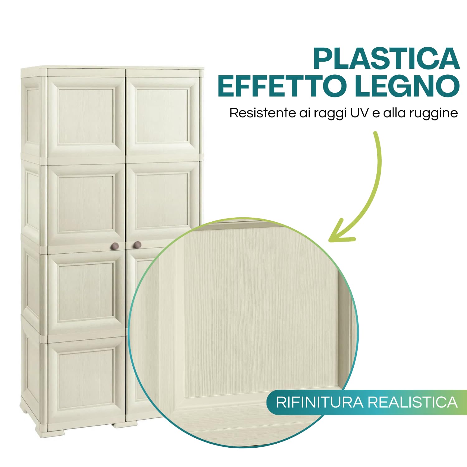 PALUPLUS Portascope Armadio Multiuso effetto legno 79x43x164 cm 4 Scomparti Piedini Antiscivolo Made in Italy