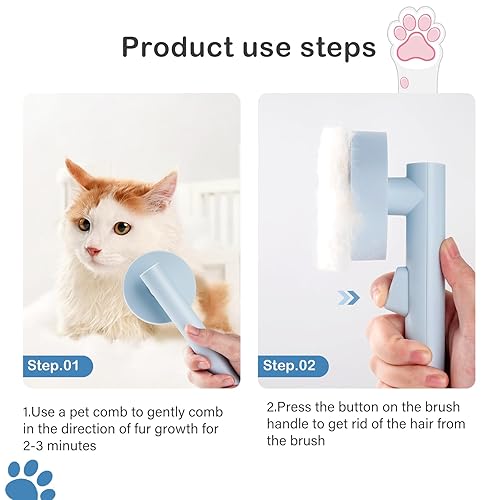 Miniatura 3 de Cepillo limpiador de pelo de gato, cepillo de aseo para gatos con botón de autolimpieza, cepillo de desprendimiento de mascotas para gatos y perros,