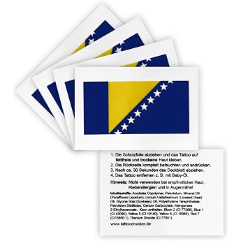 25 x Bosnia and Herzegovina Tattoo Fan Flags Set - Bosnina-Herzegovina Temporary Tattoo Flag 25