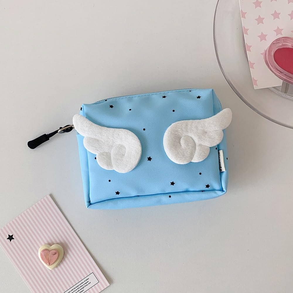 Small Travel Organizer Makeup Bag – Small Pouch for Sanitary Pads, Feminine Care & Cosmetics, Portable Storage Organizer (Blue)