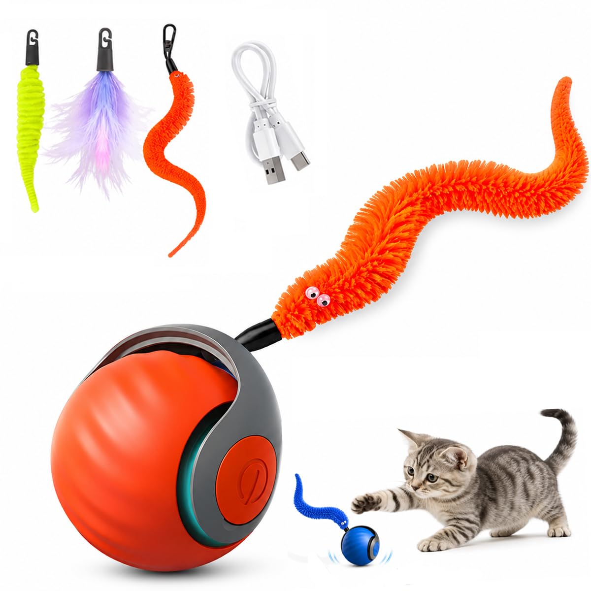JILLICK Interactive Cat Toy Ball for Indoor Cats (Orange) | Interactive Cat Toy Ball for…