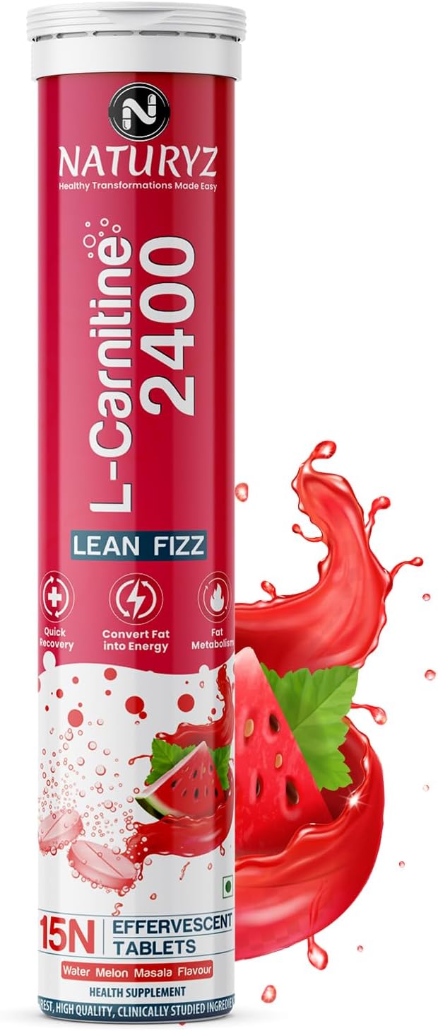 Naturyz L-Carnitine L Tartrate 2400 mg Converts fat into Energy|Energy & Endurance|Performance & Recovery - 15 capsules (Water Melon Masala Flavour), 1 count