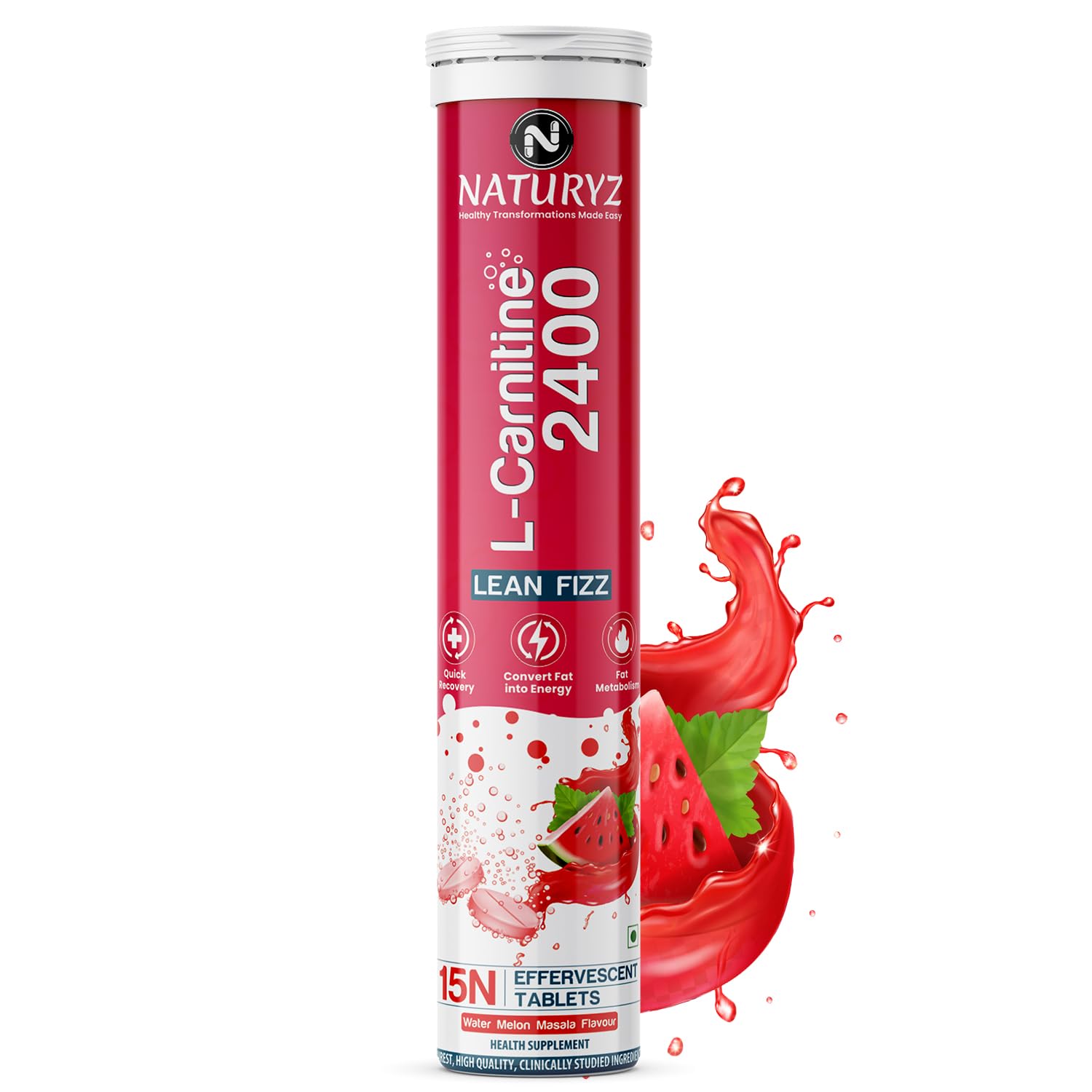 L-Carnitine L Tartrate 2400 mg Converts fat into Energy|Energy & Endurance|Performance & Recovery - 15 capsules (Water Melon Masala Flavour), 1 count