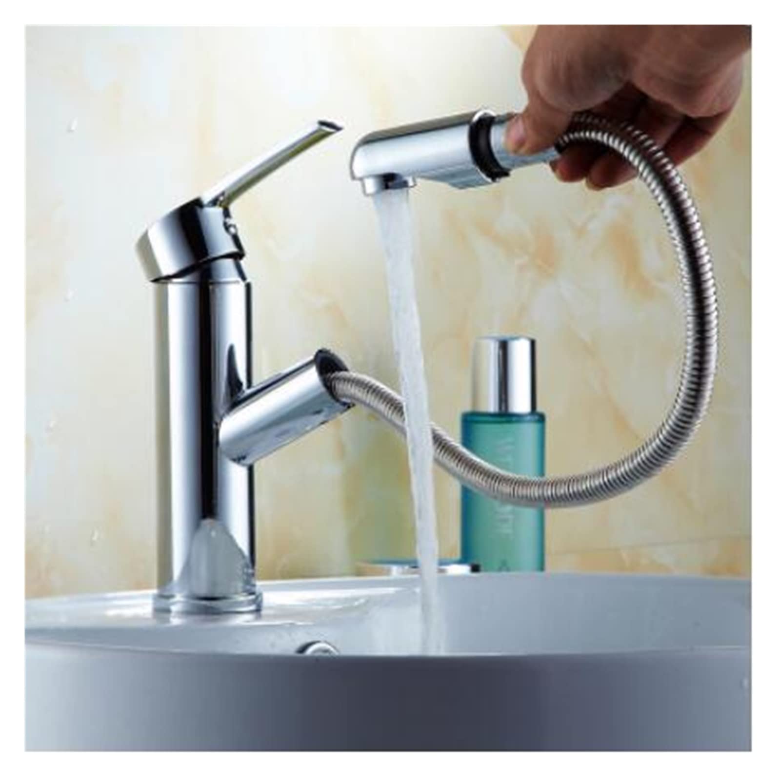 Mitigeur de robinet de salle de bain extractible en laiton gris clair pour lavabo moderne