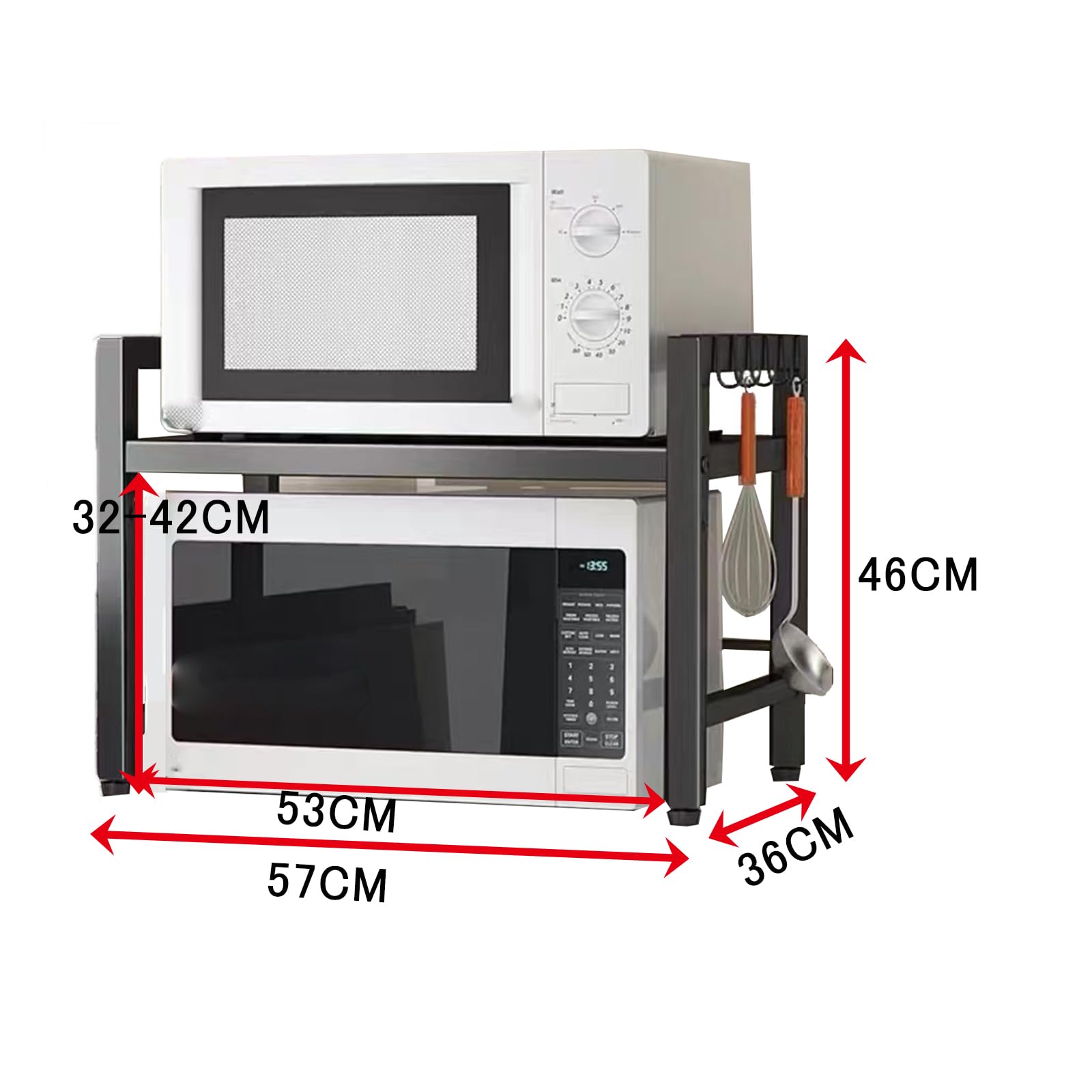 Étagère de Cuisine Télescopique en Acier Carbone pour Four à Micro-Ondes, Support de Four à Micro-Ondes Extensible, Micro-Ondes Rack Noir (Noir,2-Niveau)