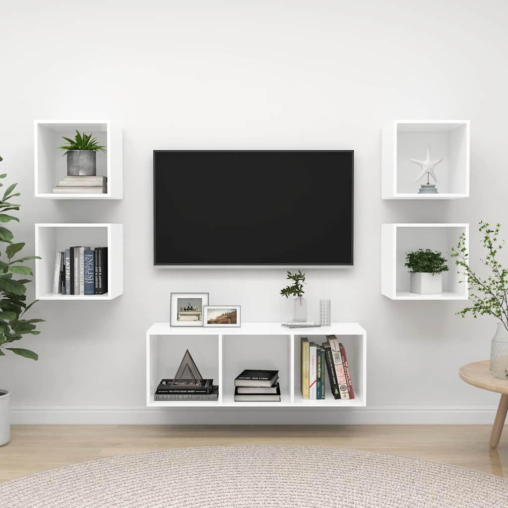 Muebles de salón modulares y mueble TV blanco en madera de ingeniería de 5 piezas