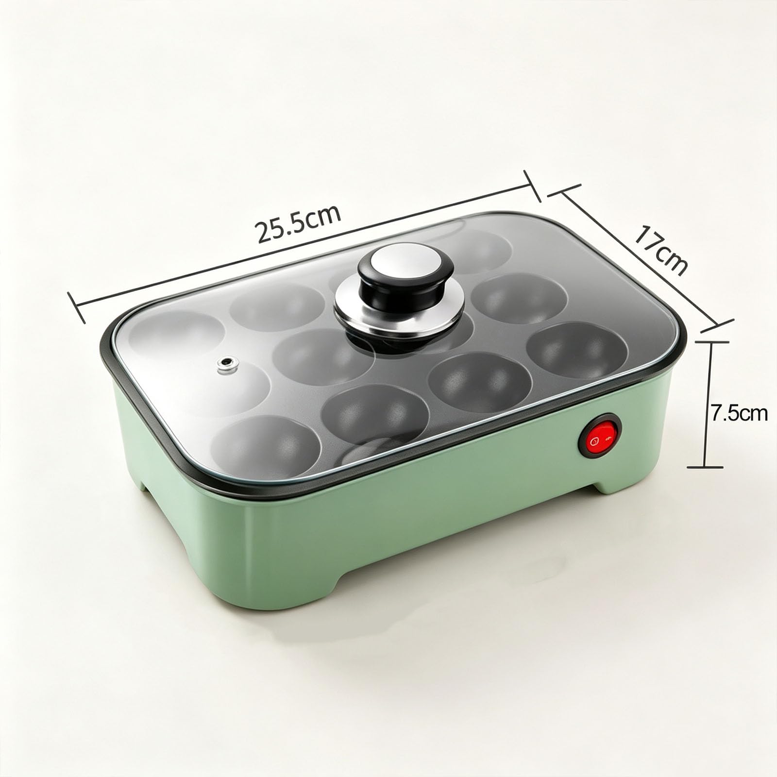 Appareil À Takoyaki 12 Trous, Poêle Électrique 800 W avec Couvercle, Contrôle Automatique De La Température, Revêtement Antiadhésif pour Préparer des Takoyaki, Œufs Au Plat, Beignets Et