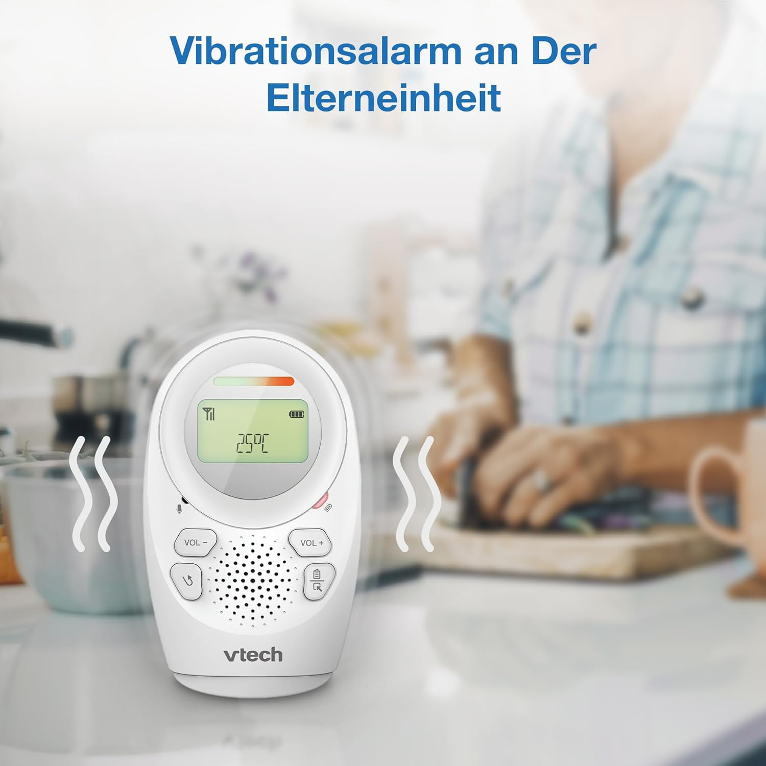 VTech DM121-IT Baby-Audiobabyphone, Reichweite bis 460 m, Akku-Laufzeit bis 8 Stunden, Projektions-Nachtlicht, Schlaflieder, Gegensprechfunktion, Geräuschwarnungen, sichere Datenübertragung, Weiß