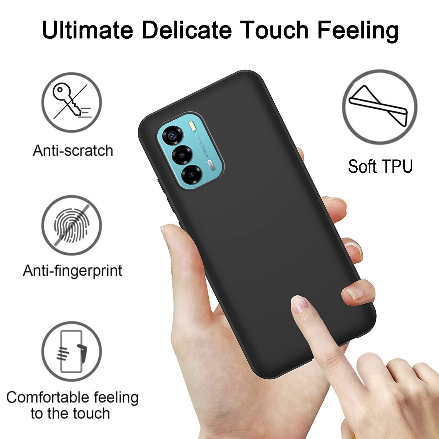 WUACYEAMING Funda Protectora Para ZTE Blade A72/V40 Vita, Suave Y Esmerilado Negro Mate TPU Ultrafina Y Elegante Funda Protectora Contra Caídas, Antideslizante, Bonito Diseño De Delfín