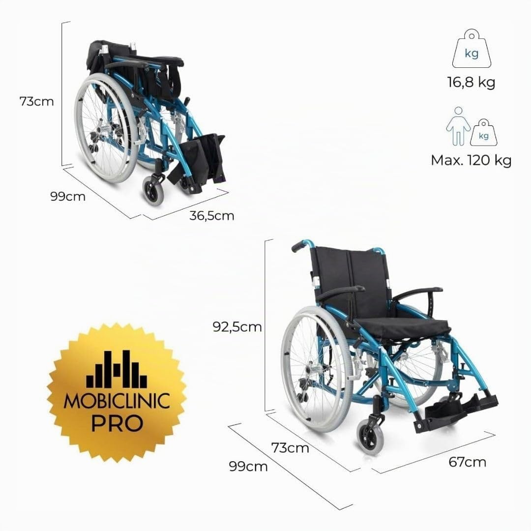 Mobiclinic® pro, Rollstuhl faltbar leicht, Venecia, Rollen mit ein-knopf-auszug, Dickes polster, Premium, Aluminium, Geteilte rückenlehne, Sitzgurt, Sportliche ästhetik, Faltrollstuhl