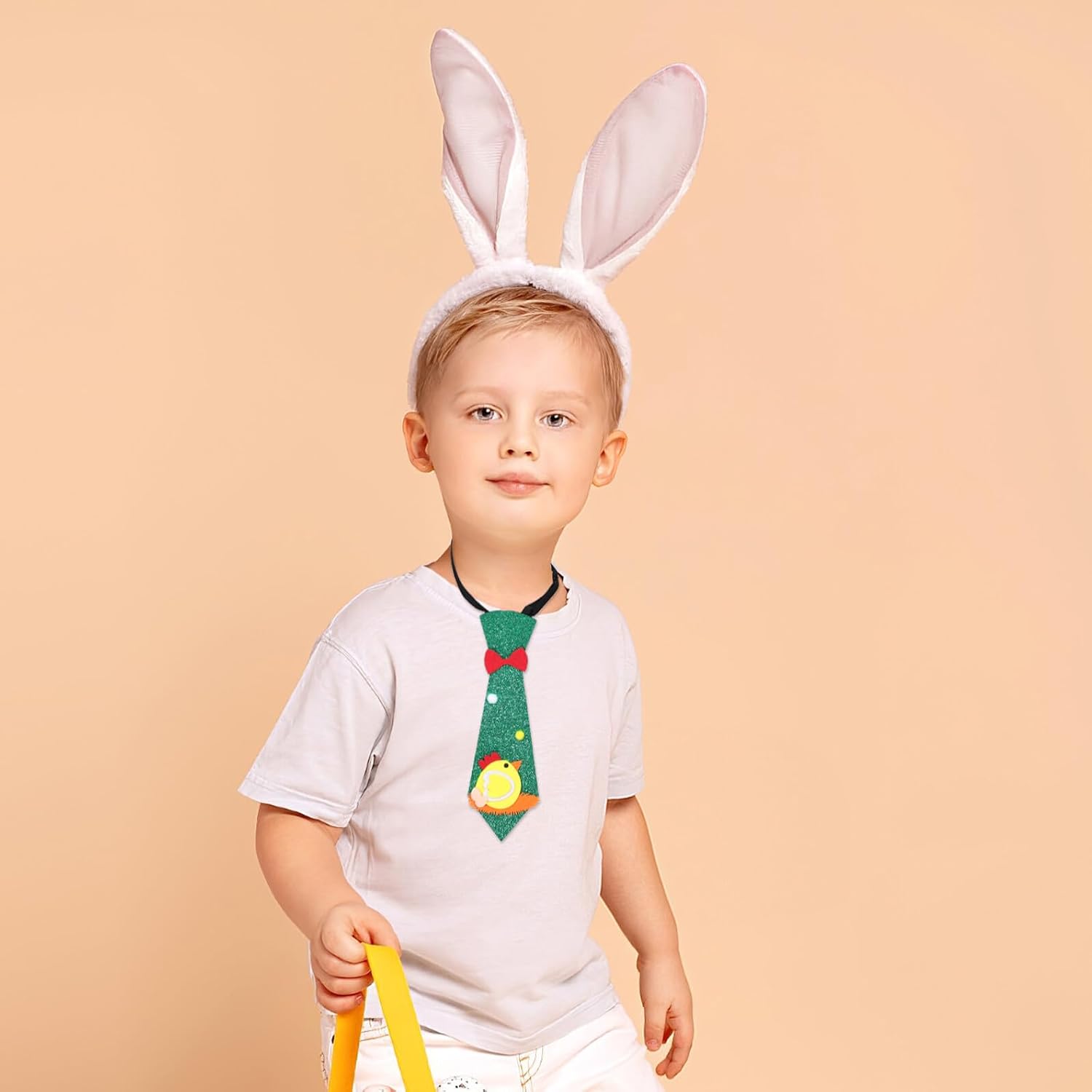 SUPVOX Easter Necktie Adjustable Necktie with Cartoon Chick Design Green Festival Tie for Boys Party and Holiday Accessories