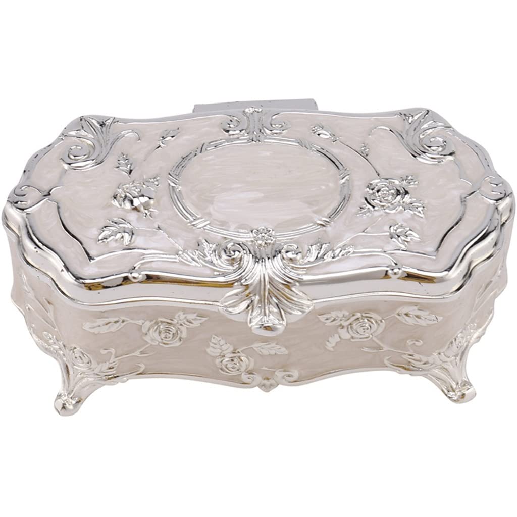 Boîte de mode vintage en émail blanc sculpté avec alliage de zinc