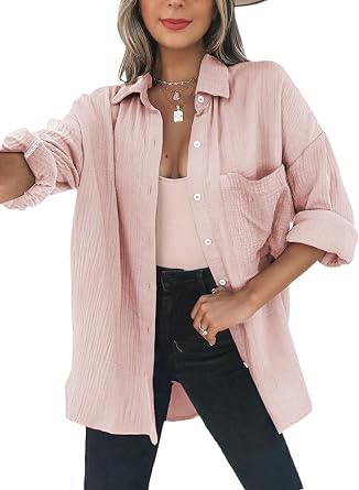 Dokotoo Women’s Blouse Muslin Long Sleeve Cotton Casual Top Shirt Colour Block Tops Plain Tops Shirt Jacket S-XXL