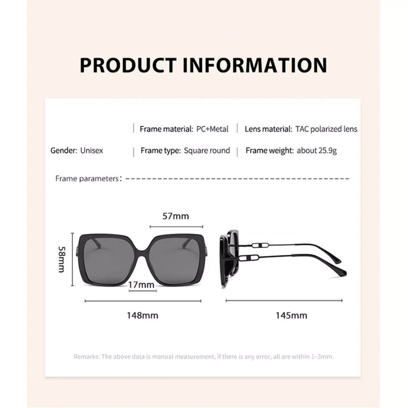 Gafas de sol Gafas de sol Señoras Gafas Cuadradas Gafas de sol Polarizadas al aire libre Marco Accesorios Señoras