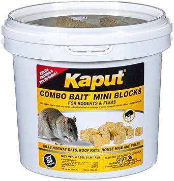 Kaput Combo Bait Mini Blocks, Rodent Bait for Mice & Rats, Warfarin Vole Killer for Indoor/Perimeter Use, Kills Rodents with Consistent Feeding - Ideal for Homes, Farms & Transport Areas 4 lbs