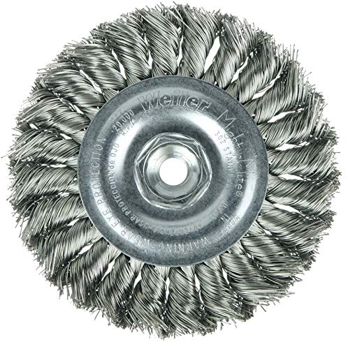 Image of Weiler 13110 Standard Twist Knot Wire Wheel 4 inch, .014 inch Stainless Steel Fill, 3 /8 inch-24 UNF Nut, Made in The USA (Pack of 5)
