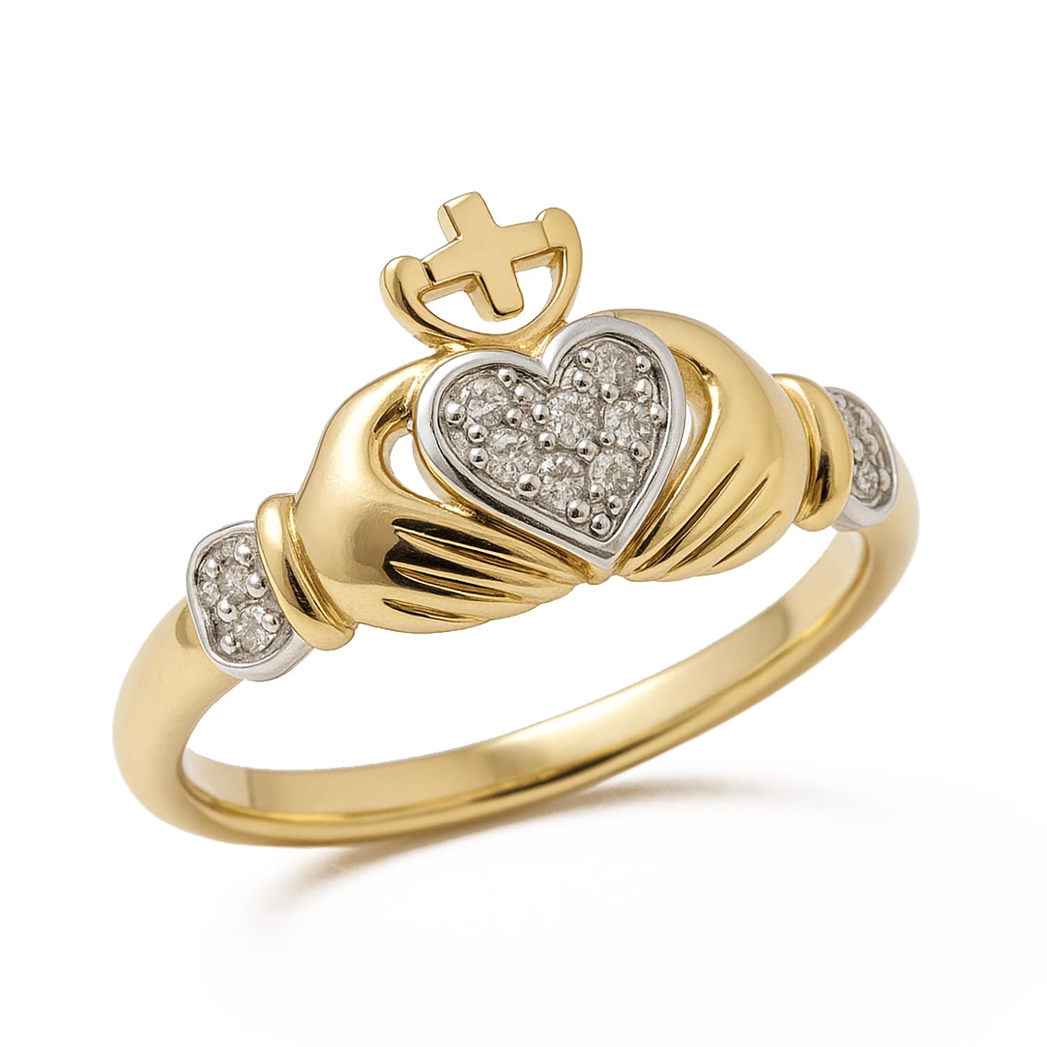Carissima Gold 9ct Yellow Gold Diamond Claddagh Ring