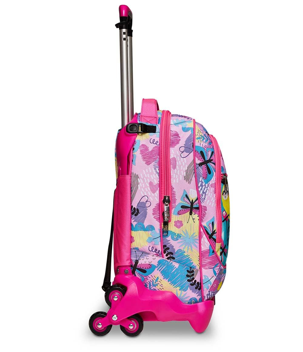 SJ Trolley Scuola Sganciabile Jack 3 Ruote, CLACK IT GIRL, Rosa - Zaino Con Carrello Sganciabile, Triplo Uso - 3 in 1, Trolley & Zaini