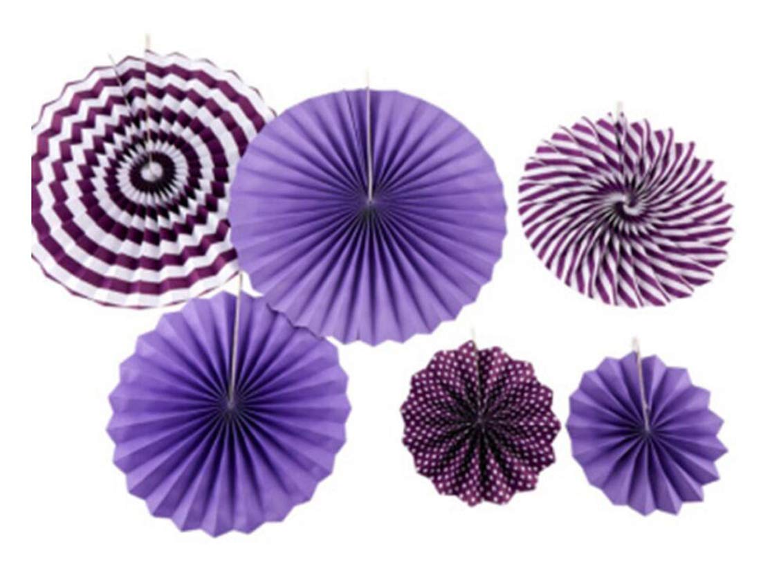 6pcs/Set 8" 12" 16" Mixed Size Set Hanging Paper Fan for Birthday Wedding Party Decoration (Purple)