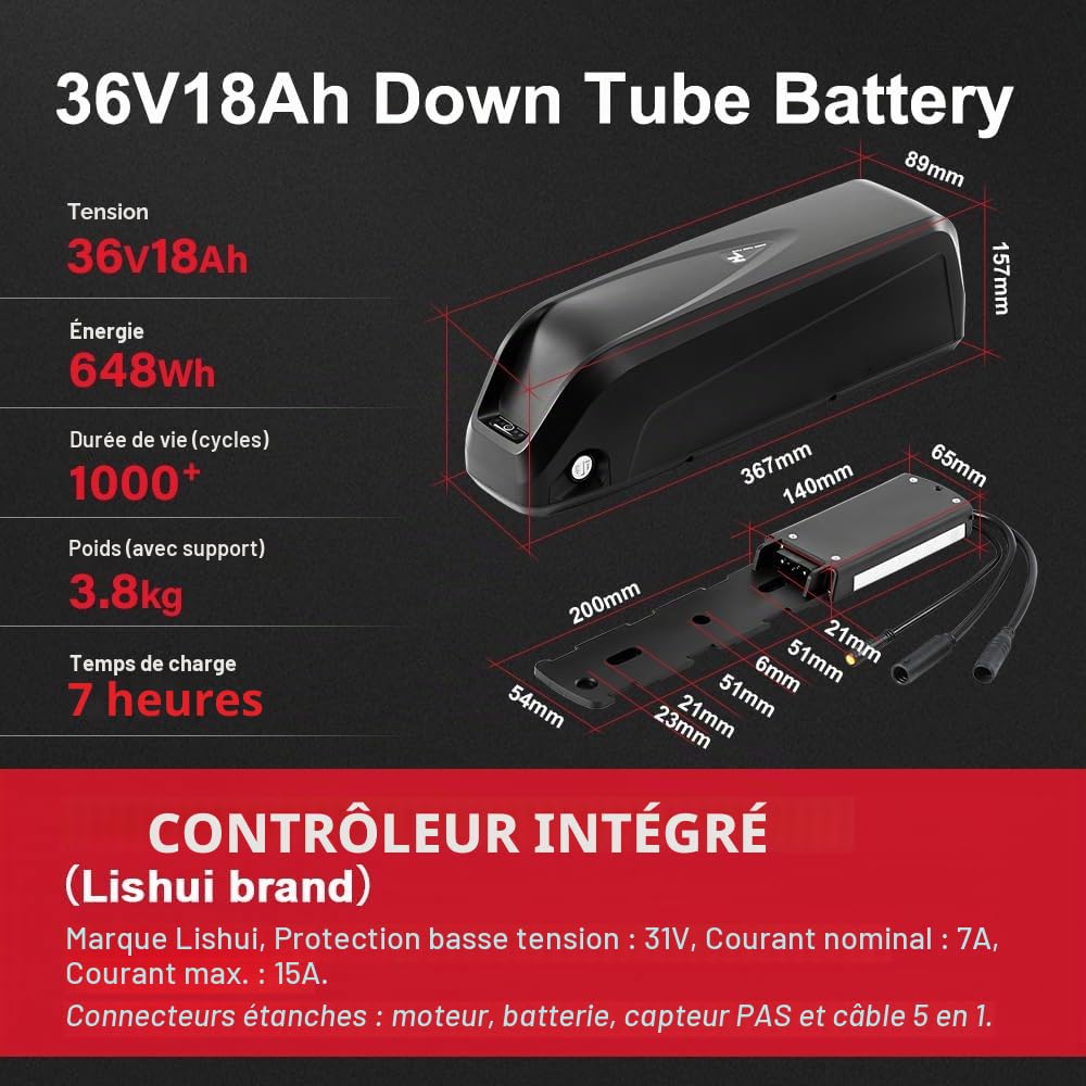 SEASON Ebike Kit de Conversion Vélo électrique 26 Pouces/28 Pouces Moteur Avant 36V 250W Contrôleur intégré avec Batterie 36V 13Ah/15.6Ah/18Ah et Chargeur