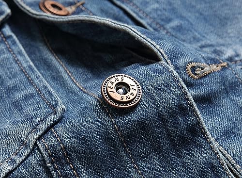 Image of LZLER Men's Denim Jackets Distressed Destroyed Classic Vintage Slim Fit Ripped Fashion Trendy Trucker Jean Jackets
