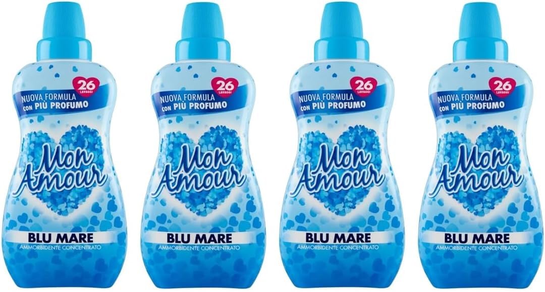 12 confezioni di prova Felce Azzurra Mon Amour Ammorbidente Concentrato – Ammorbidente Concentrato Blu Mare – Oro e Argan – Viola Ninfea 26 lavaggi 650 ml + portachiavi Beni Culinari