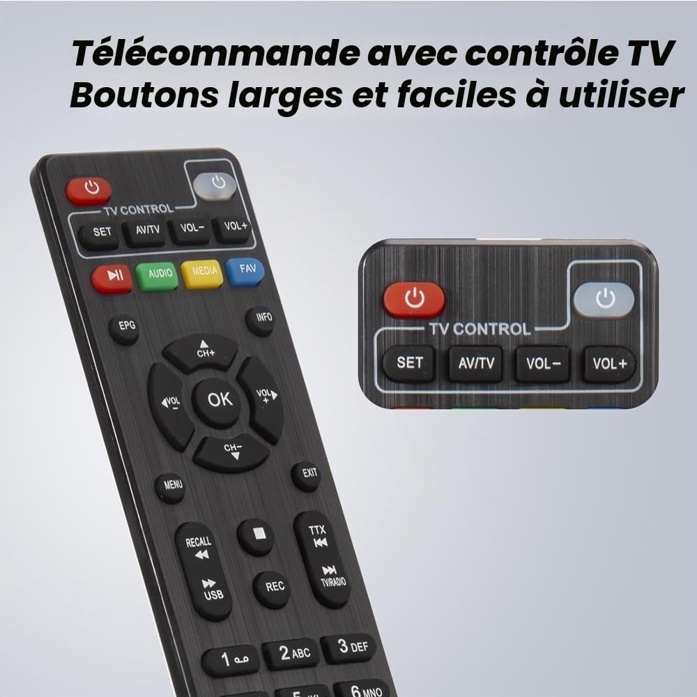 Romicta Décodeur TNT Full HD - DVB-T2 Réception de qualité, chaînes gratuites H.265,Full HD 1080p Terrestre USB, HDMI, péritel, télécommande Universelle 2 en 1