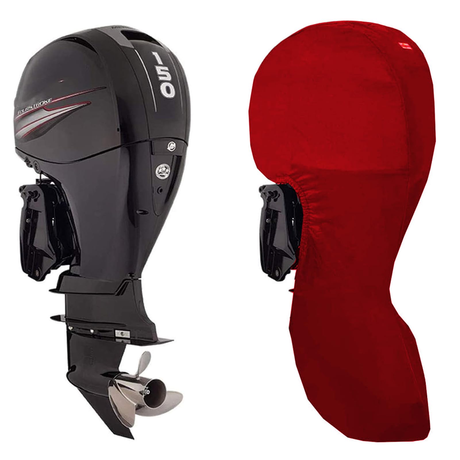 RCLONGEU Boat Motor Covers - Full Outboard Motor Cover with 210D Heavy Duty Oxford Fabric + Extra PVC Coating,Waterproof Outboard Engine Covers Fit for Motor (Red,175-225HP)