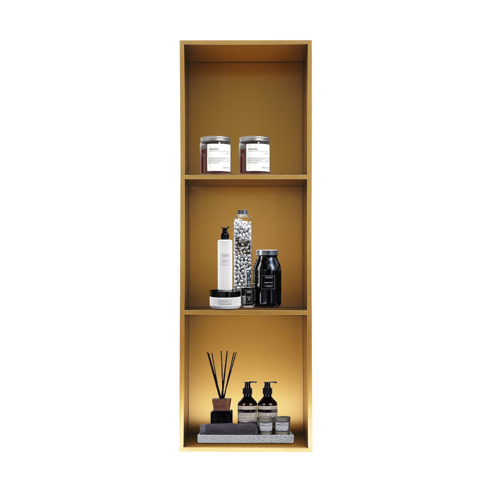 ZBJDX 304 Stainless Steel Shower Caddy Brushed Shower Niche 3-Layer Metal Wall Rack Partition for Bathroom Bedroom Background