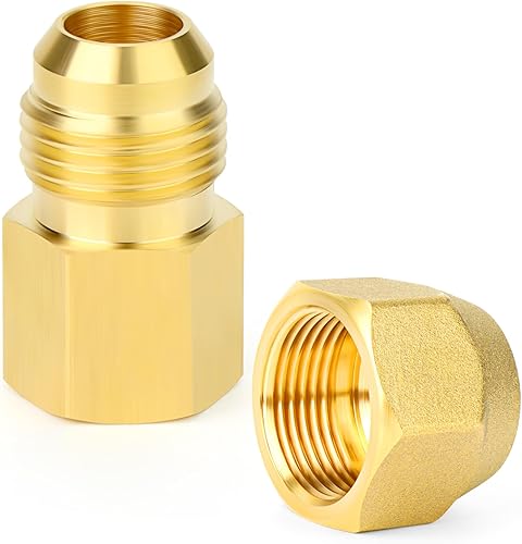 Miniatura 116 de GASHER 10 piezas de latón SAE 45 grados Flare Tube Fitting, 1/2" Flare Nut Aire Acondicionado Tubo de cobre Extensión de tubo de cobre a tope Tuerca