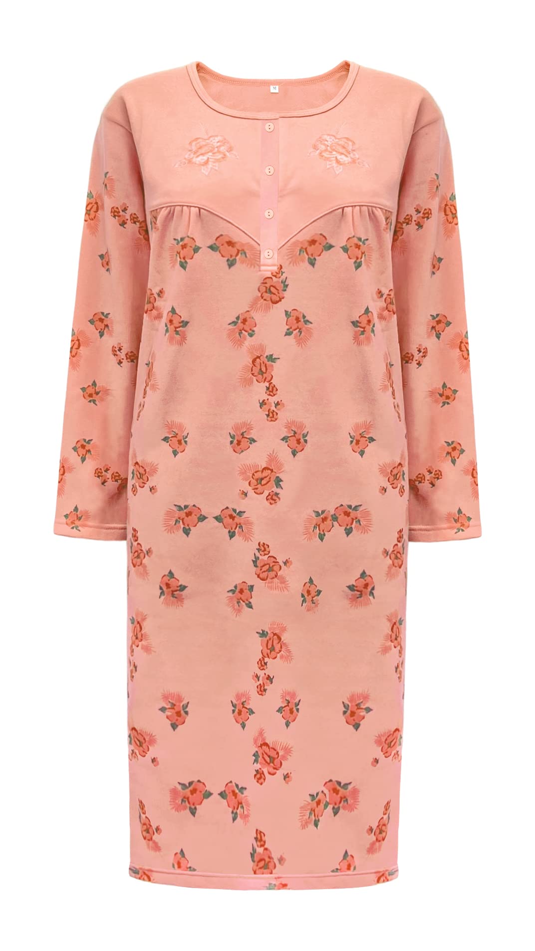 i-Smalls Ladies Thermal Nightdress Long Length Cotton Rich Floral Nightie (XXL) Peach
