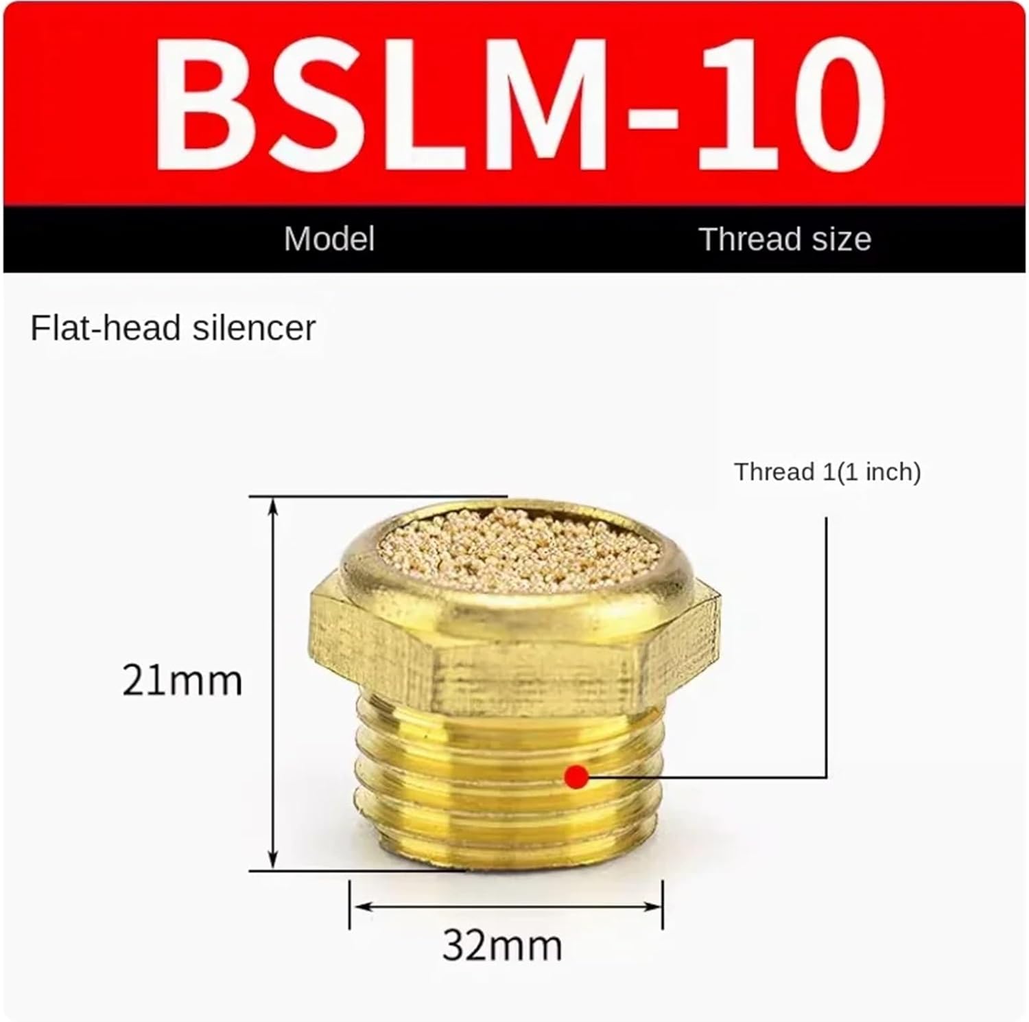 1pcs Flat Head Long Head Brass Muffler BSL-M5/01/02/03/04/06/1 Inch(BSLM-10)