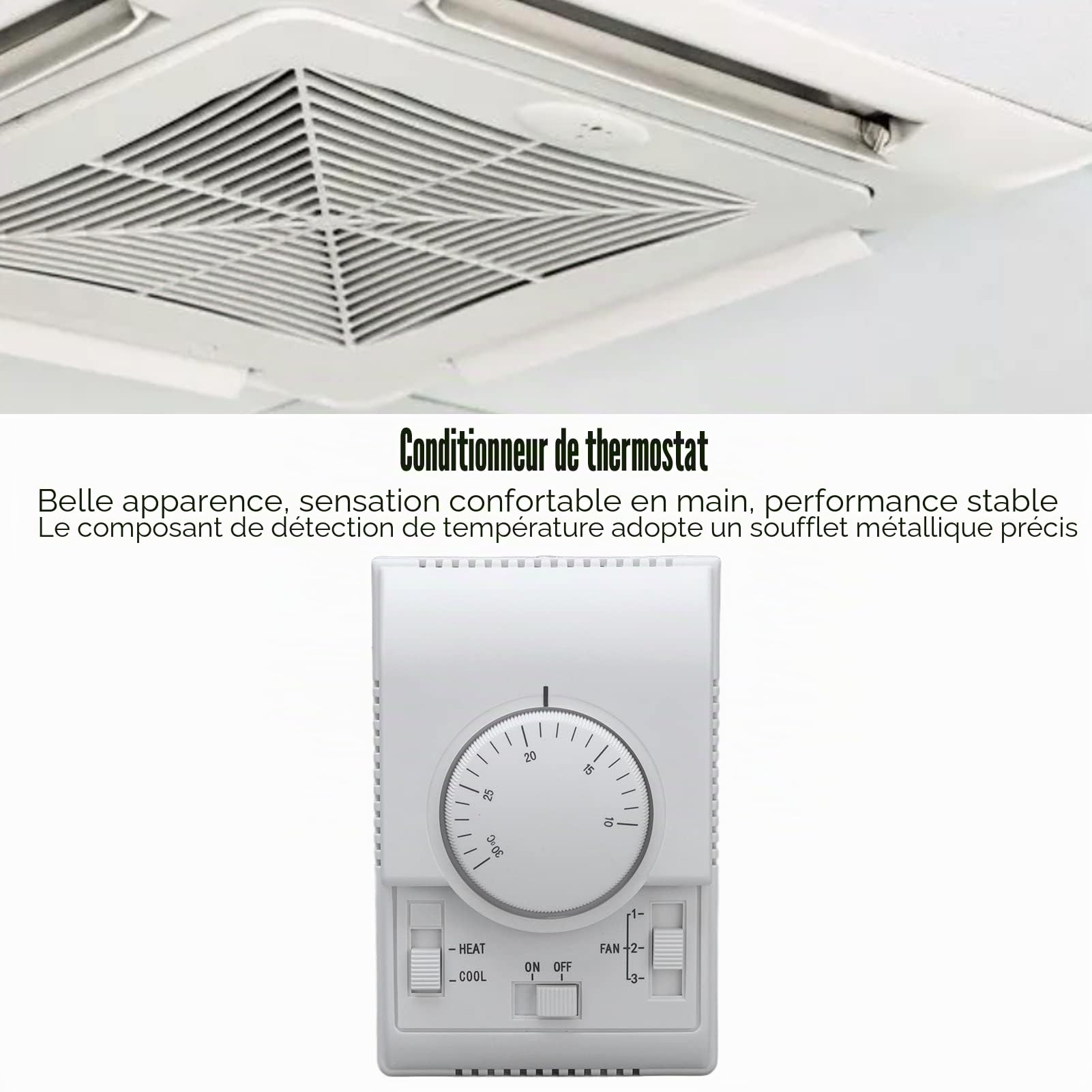 Thermostat de climatisation central AUHX, Contrôle du bouton tactile, Blanc, Industriel, 110-220V AC, Contrôle de la température pour ventilo-convecteur, Supermarché, Bâtiments commerciaux et civils