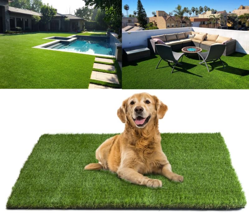 Artificial Turf Grass Rug 1.77" Thick 3x6 Ft, Fake Grass Green Carpet Indoor Outdoor Mat, Dog Potty Pet Turf with Drain Holes, Synthetic Lawn for Patio, Balcony Decor Domestic and Commercial Use