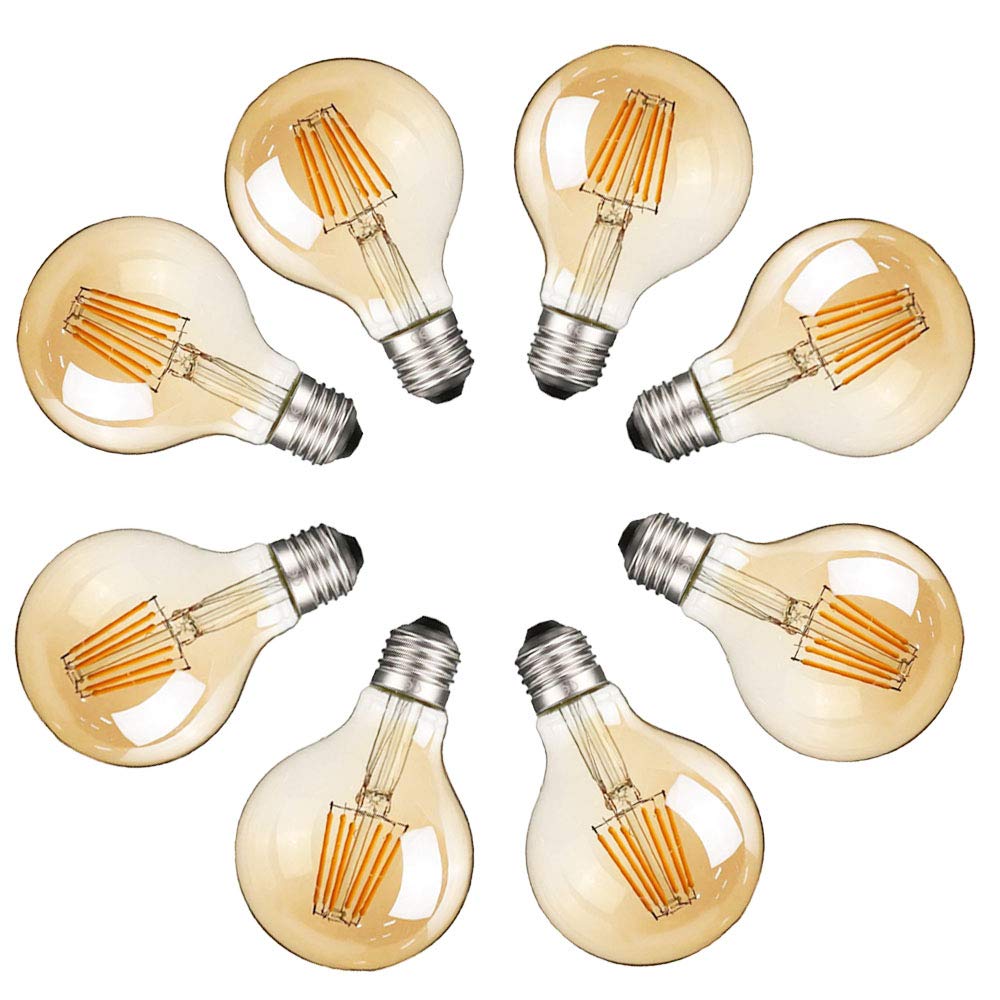 8 Packungen G95 LED-Glühlampe, Nicht Dimmbare Vintage E27-Schraubbirne, 6W Energiesparend, Entspricht 60W Glühlampe, Retro-Glühbirne mit Bernsteinfarbenem Glaskugel, 2700K Warmweiß