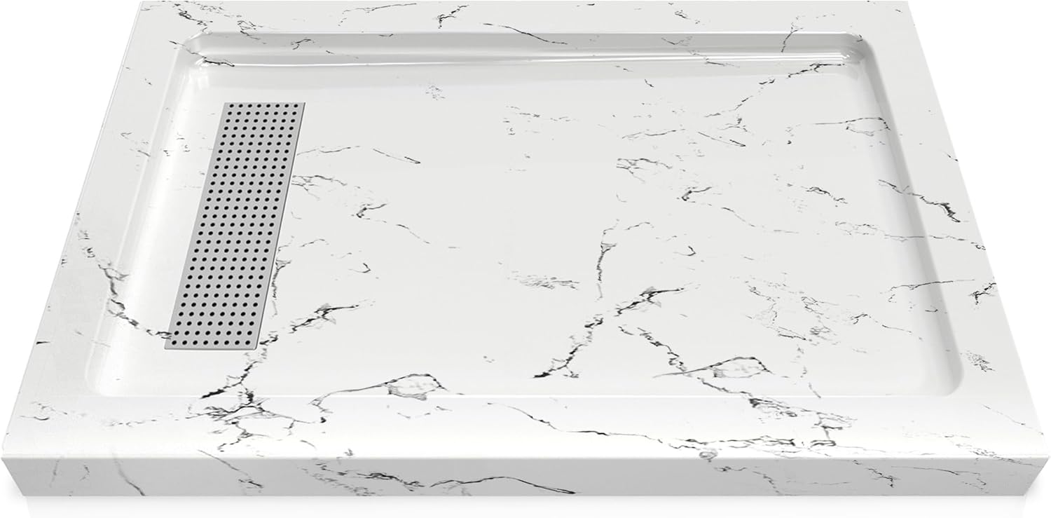 CKB Gray 48x36 Inch Center Drain Shower Base, Single Threshold Alcove Shower Pan with Non-Slip Texture & Integrated Flange, Reinforced Acrylic Fiberglass