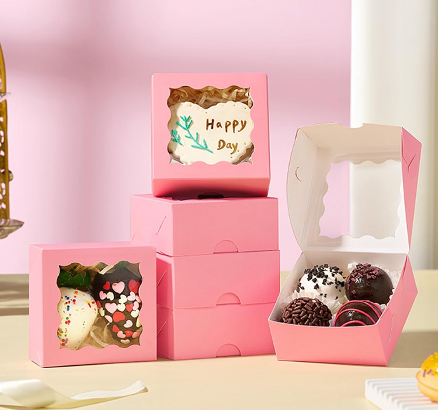 3 ¼" x 3 ¼" x 1 ½" Chocolate Truffle Boxes for 4，Cookies