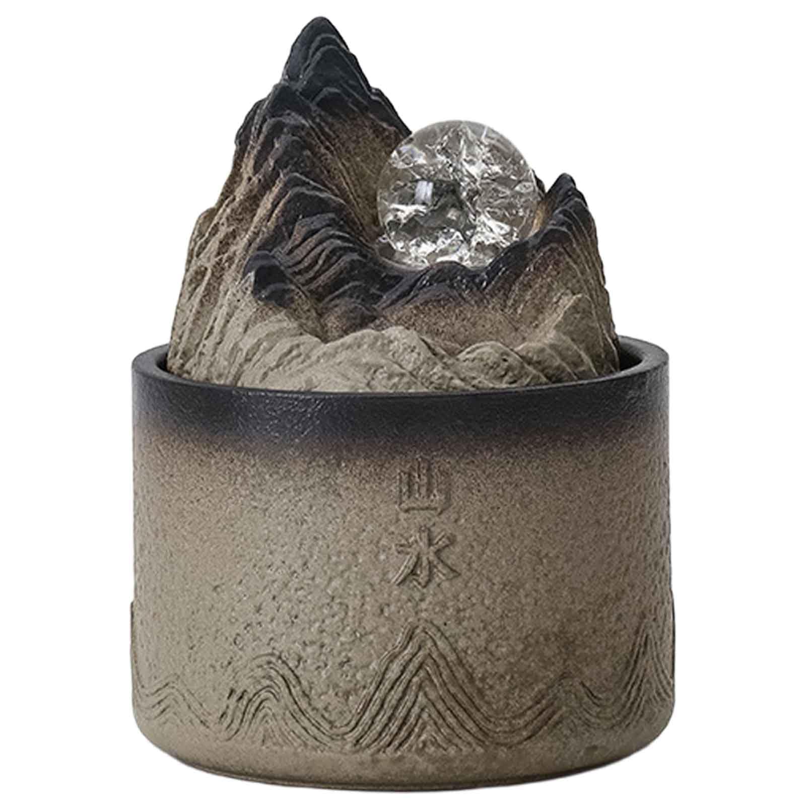 desktop fountain, Desktop Ceramic Flowing Water Fountain Ornament with Colored Lights, with USB Pump(Brown)