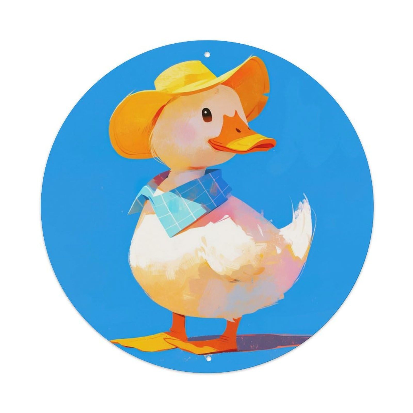 Animal Artwork Duckling with Hat Vintage Metal Tin Sign Plaque Wall Decor for Cafe, Club Bar, Office, Garden Metal Poster 8x8Inch