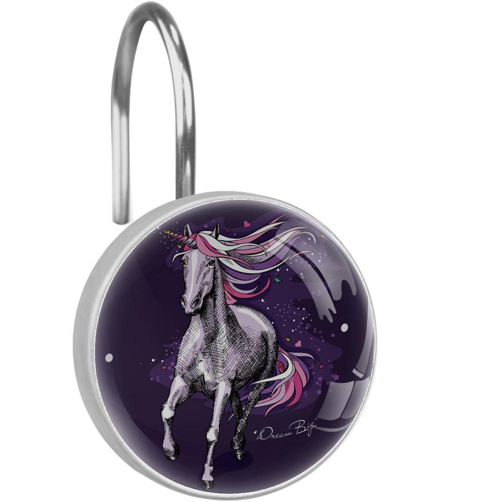 Anneaux de douche antirouille durables avec motifs modernes de licorne pour tringle