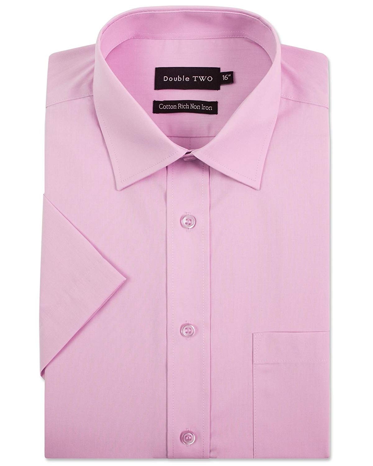 Double Two męska kremowa koszula z krótkim rękawem, nie wymaga prasowania, bogata w bawełnę, różowy, (Collar 18/Chest 49-51")