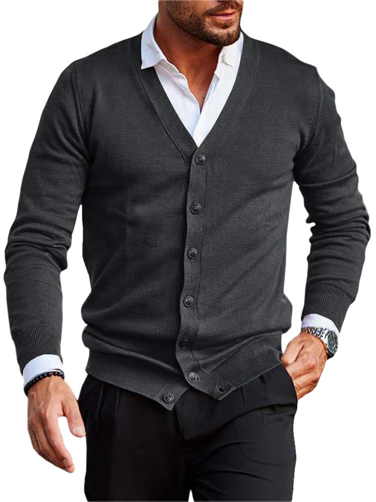 Runcati Herren Strickjacke Kragenlos V Ausschnitt Cardigan Gestrickt Hemd Jacke Leicht Übergangsjacke