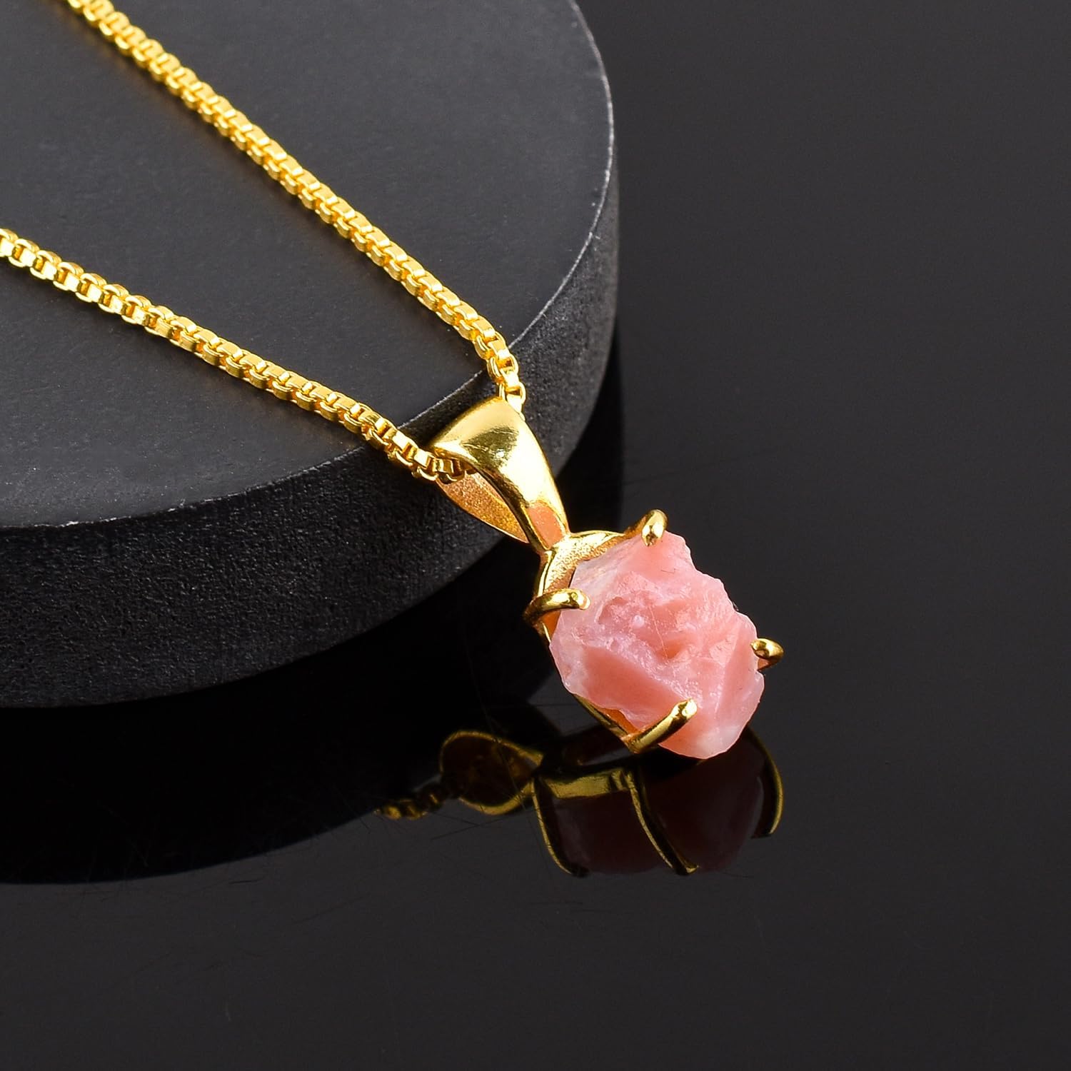 InfinityGemsArt Raw Gold Pendant Necklace, Birthstone, Natural Green Gemstones, Chakra Healing Stone, Raw Crystals Jewelry, Gifts For Men/Women, 18 Inches Gold Plated Adjustable Chain