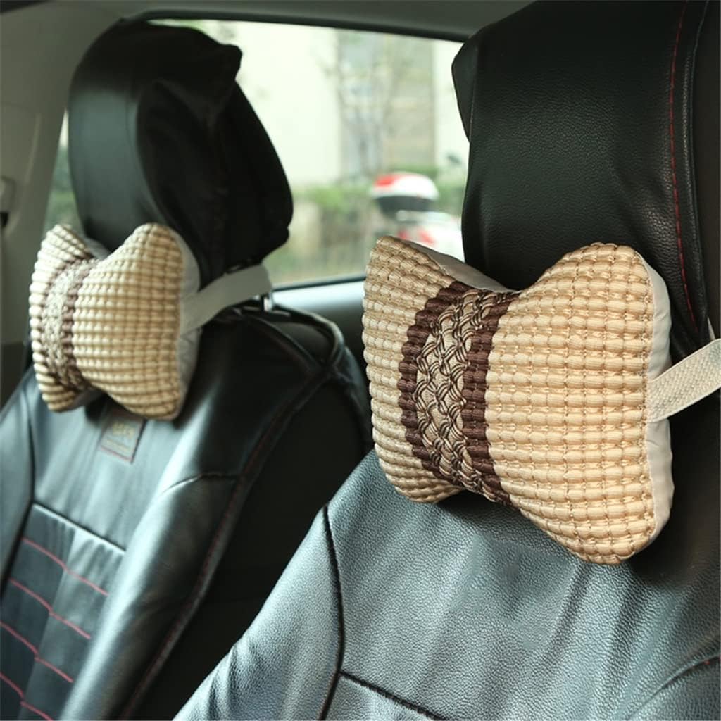 Car Neck Pillow Ice Silk Car Rest Cushion Headrest Pillow Small Pillow Memory Sponge Pillow Universal Car Accessories(Beige)