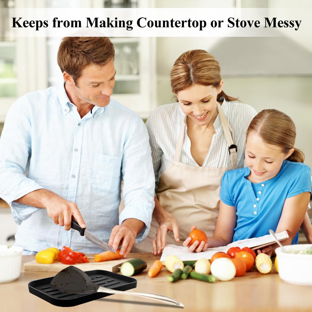 SwirlColor Repose Cuillère Cuisine Silicone Support Ustensiles Noir