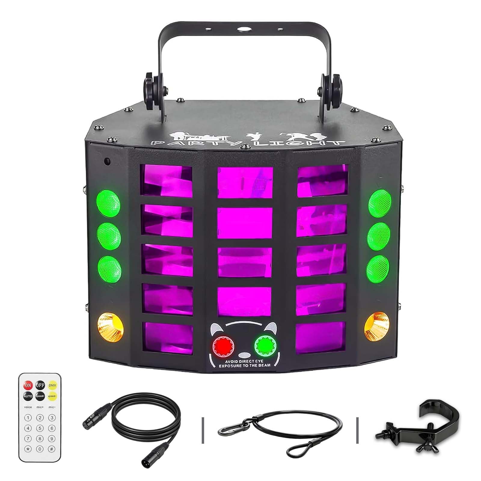 Partylichter, Discolicht, DJ-Lichter, 4-in-1 LED-Schmetterlingsstrahleffekt und Rot-Grün-Strahl-Goboseffekt, 15-Kanal-DMX mit aktiviertem Ton für die Weihnachts-Halloween-Party
